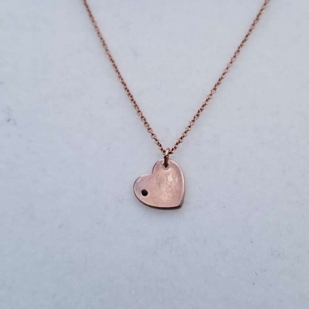 rose gold tone heart pendant necklace with black rhinestone